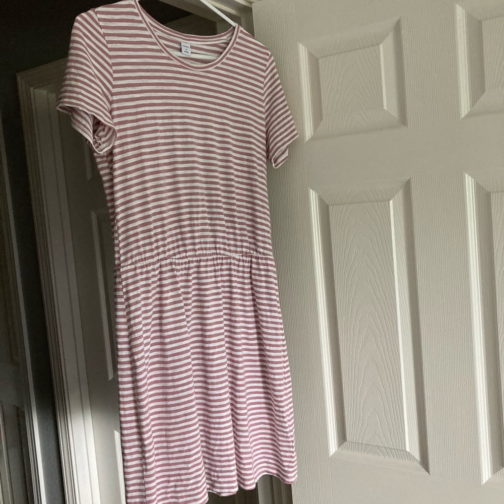 Pink and White Striped Cotton Dress from Old Navy, Size M